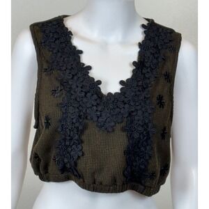 POL Bralette Cropped Tank Top Size M Textured Green Fairygrunge Festival Boho